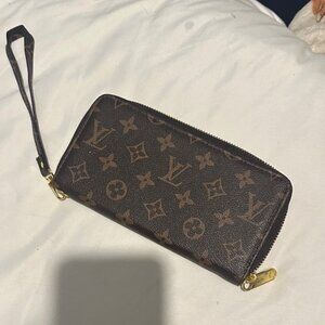 Louis Vuitton Monogram Brown Wristlet with Gold Accents